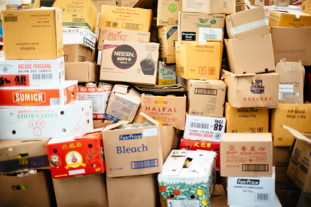 An assortment of parcels in a storeroom of some sort.